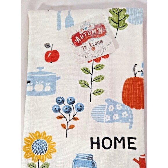 Lisa Audit Autumn In Bloom Kitchen Towels 2pc Sunflowers Jars Pots Fruit Gift - Picture 3 of 5